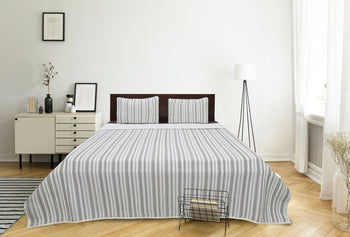 Ticking Stripe Ivory and Brown Cotton Quilt Set